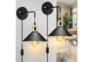 KEWANNO Plug in Wall Sconces, 2PACK Wall Lamp with Plug in Cord, Plug in Wall Light Sconces, Sconces Wall Lighting Plug in, E26 Modern Wall Light Fixtures (Black)