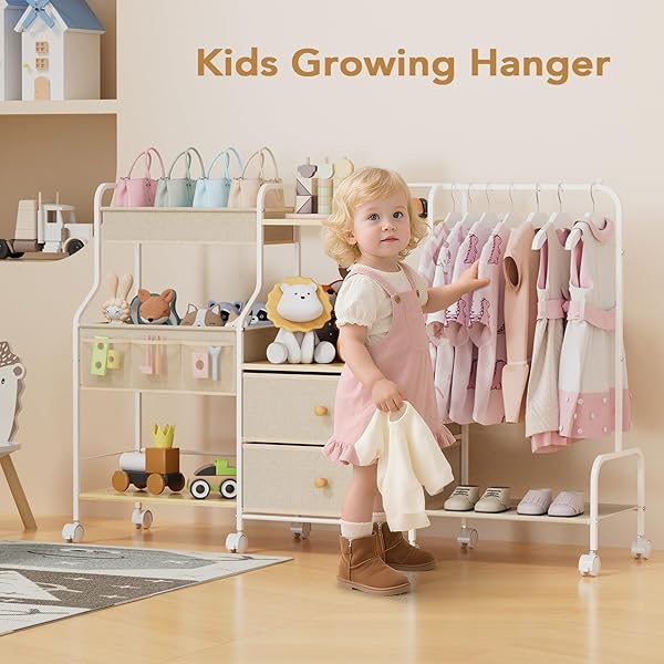 BBLIKE DIAPER CADDY ORGANIZER WITH HANGING RACK – 3 TIER ROLLING UTILITY CART WITH DRAWERS AND DIVIDERS FOR BABY BOTTLE STORAGE – BEDSIDE CART FOR CHANGING STATION, CRIB, NURSERY, BEDROOM, BEIGE