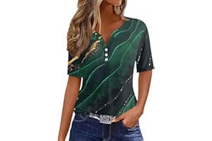 LAYHTKTL Summer Tops for Women 2025 Button V Neck Boho Short Sleeve Ribbed Shirts Casual Loose Comfy Tunic Trendy Pullover