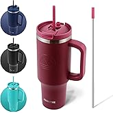 FAHRMOSIS 40 Oz Tumbler with Handle and Straw Insulated Cup that Fits in Cup Holder for Hot & Cold Drinks Leak Proof Tumbler with Straw Stainless Steel Travel Mug for Men & Women - Red