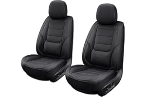 HOOZOOM Front Seat Covers for Cars Breathable Leather Seat Covers Waterproof Seat Protectors Universal Fit for Most Automotive Cars SUV Trucks(Black, Front Pair)