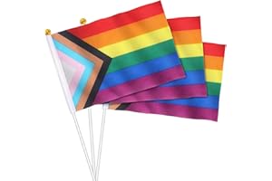 GeeRic 10 Pack Progress Pride Stick Flags Mini,Small Rainbow Flags LGBTQ+ Party Parade Decorations 8.3 inches × 5.9 inches (21 cm x 15 cm)