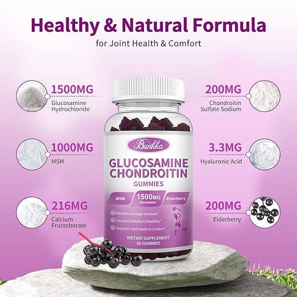 BUNKKA 2 PACK GLUCOSAMINE CHONDROITIN GUMMIES EXTRA STRENGTH W/MSM,ELDERBERRY,HYALURONIC ACID-CHEWABLE JOINT SUPPORT SUPPLEMENT FOR WOMEN,MEN,ADULTS-ANTIOXIDANT SUPPORT FOR JOINT COMFORT & MOBILITY