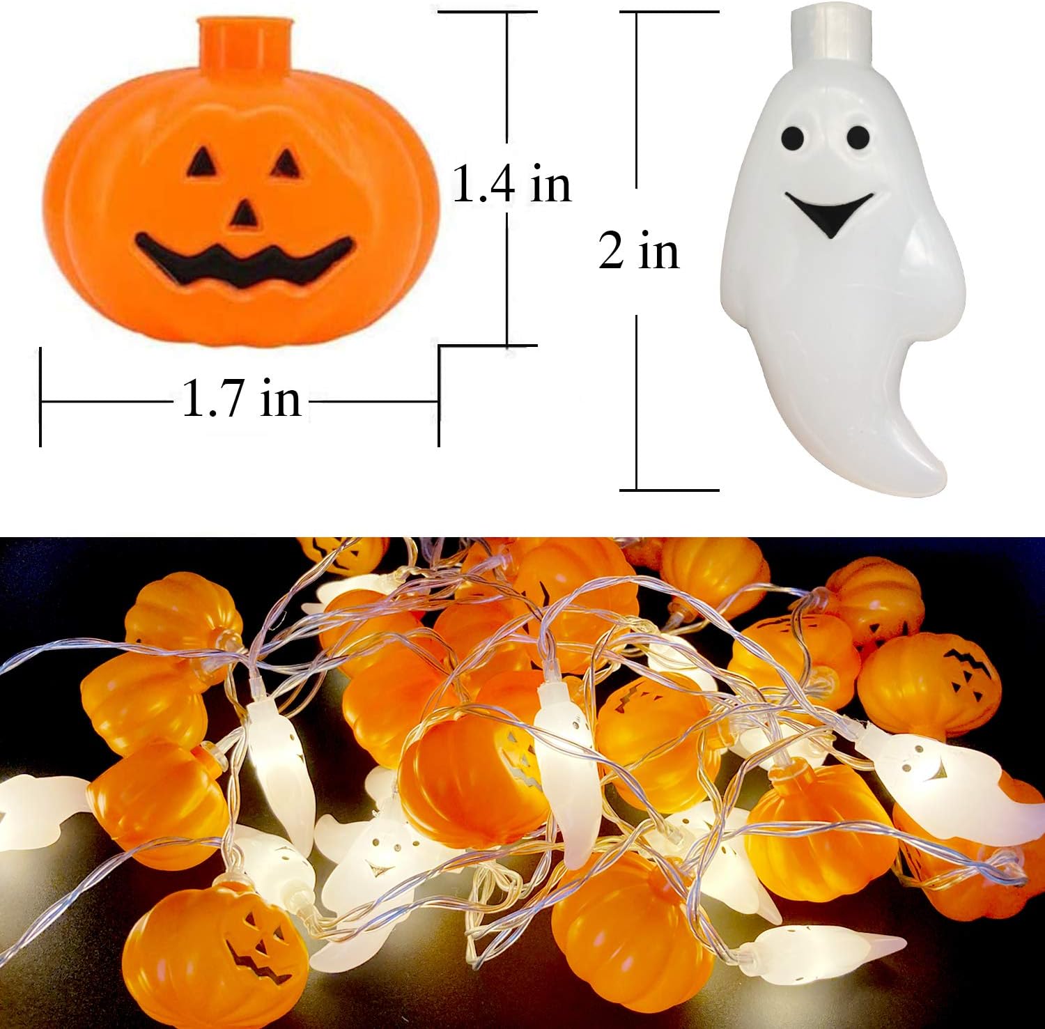Set of 2 Halloween String Light Decorations-230 Total 60 LED＆21.6 FT Battery Operated with 2 Modes Steady/Flickering Lights, Indoor Outdoor Halloween Party Decorations for Pumpkin and Ghost Fairy : Garden & Outdoor