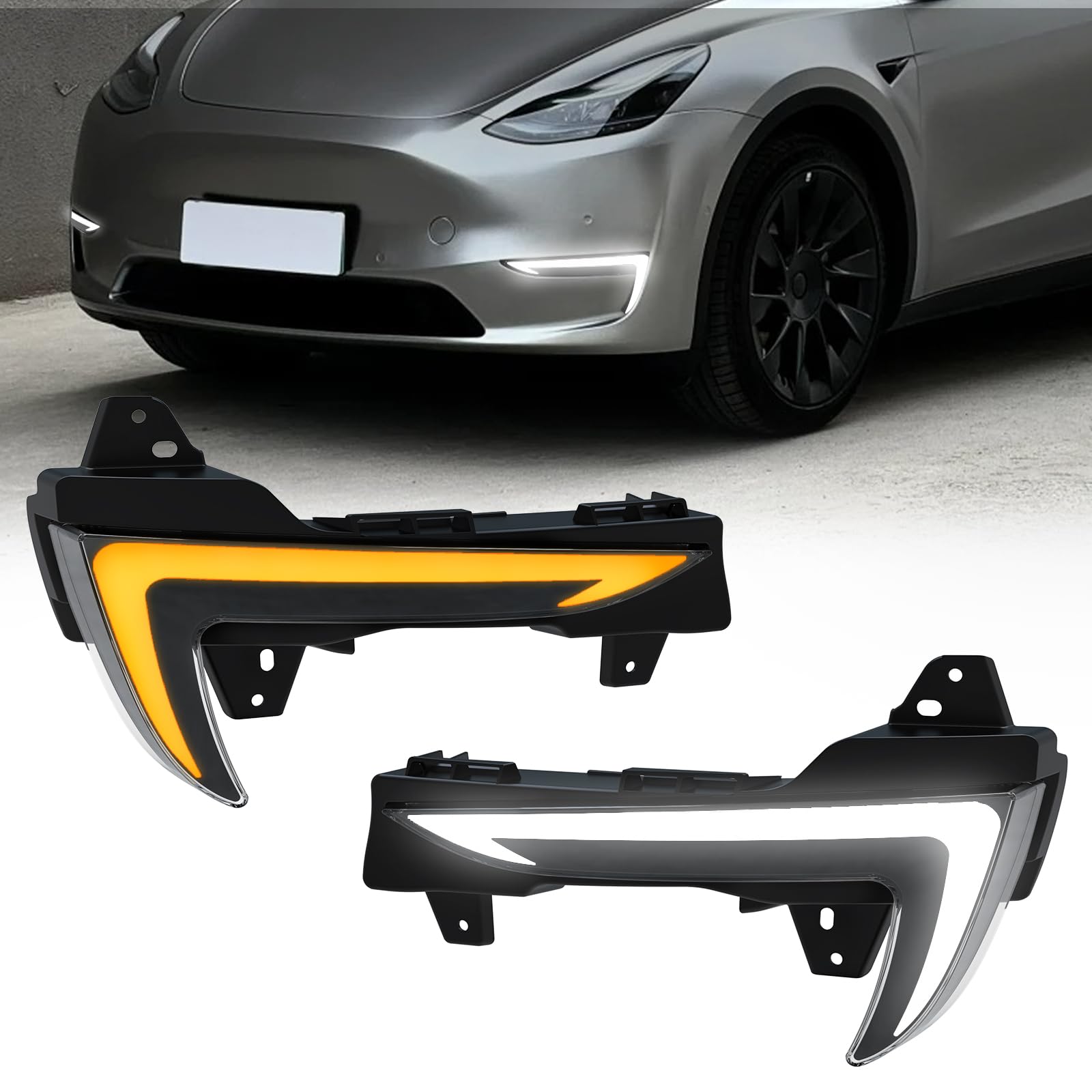 Photo 1 of LED Daytime Running Lights (DRL) for 2021-2024 Tesla Model Y with Dynamic Amber Turn Signals + 6500K White DRL | Plug & Play Direct Fit | Startup Animation | IP67 Waterproof (1 Pair)