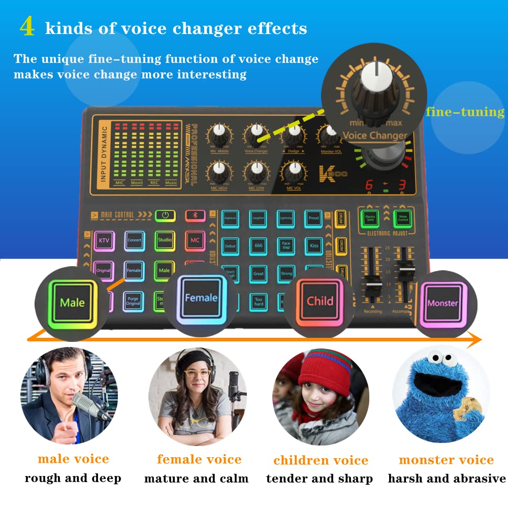 sktome Podcast Equipment Bundle, K300 Sound Card with Podcast Microphone, Audio Interface for Music Recording Karaoke Singing Broadcast (AM200-K300S2)