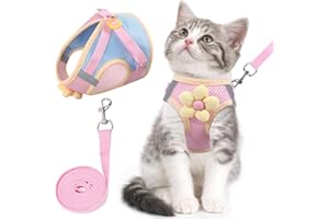 NCMAMA Cat Harness and Leash Set for Walking Escape Proof, Adjustable Kitten Harness Breathable Mesh with Reflective Strips Harness with Flower for Kitty Puppy Bunny