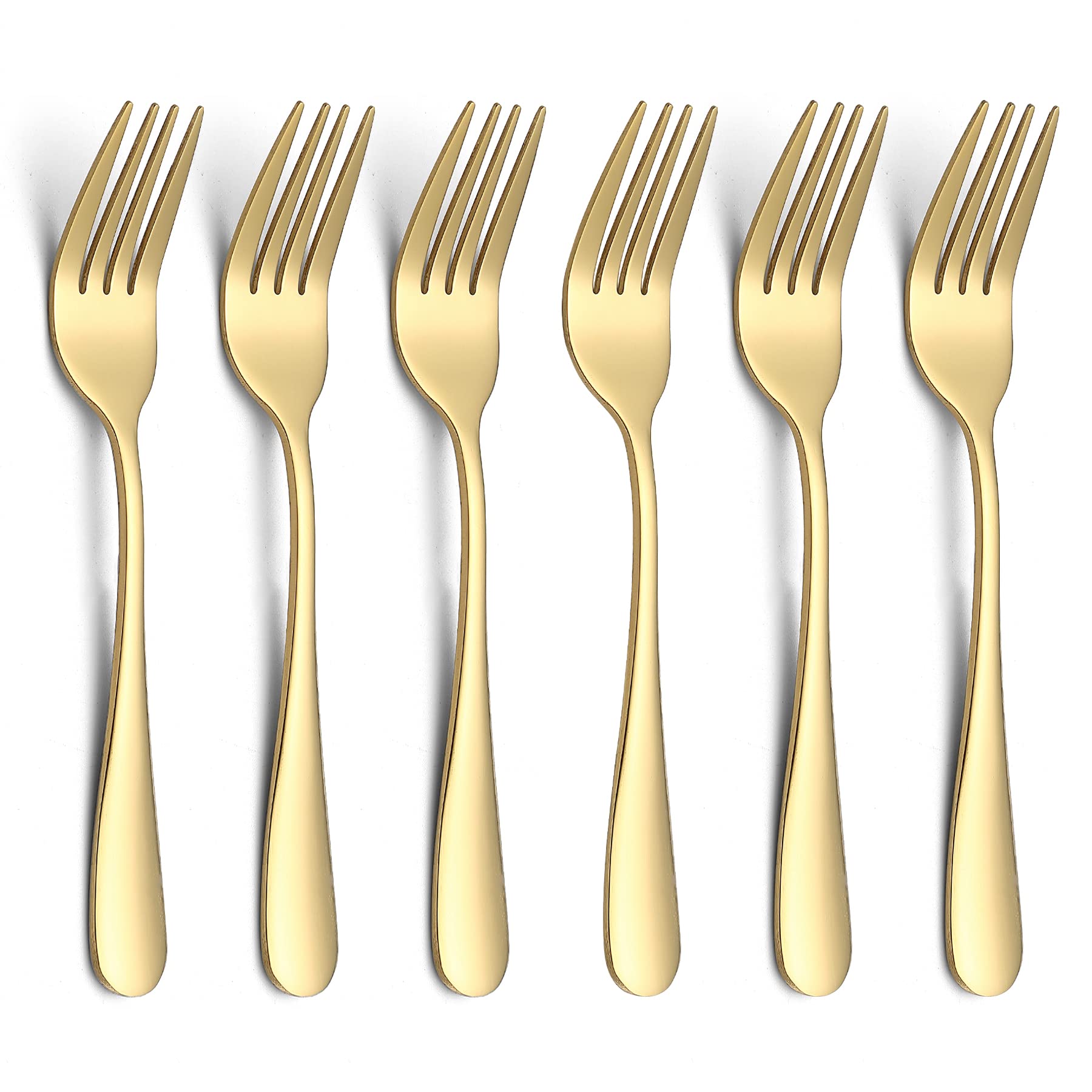 Evanda 14cm Gold Dessert Forks 6 Pieces, Stainless Steel Gold Titanium Plating Pastry Forks Set, Mini Cake Forks, Appetizer for Home, Wedding, Party, Cafe, Restaurant, Dishwasher Safe.