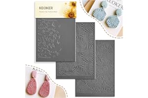 KEOKER Polymer Clay Texture Sheets, Clay Texture Mat for Making Earrings Jewerly, Polymer Clay Earrings Tools (A+B+C)