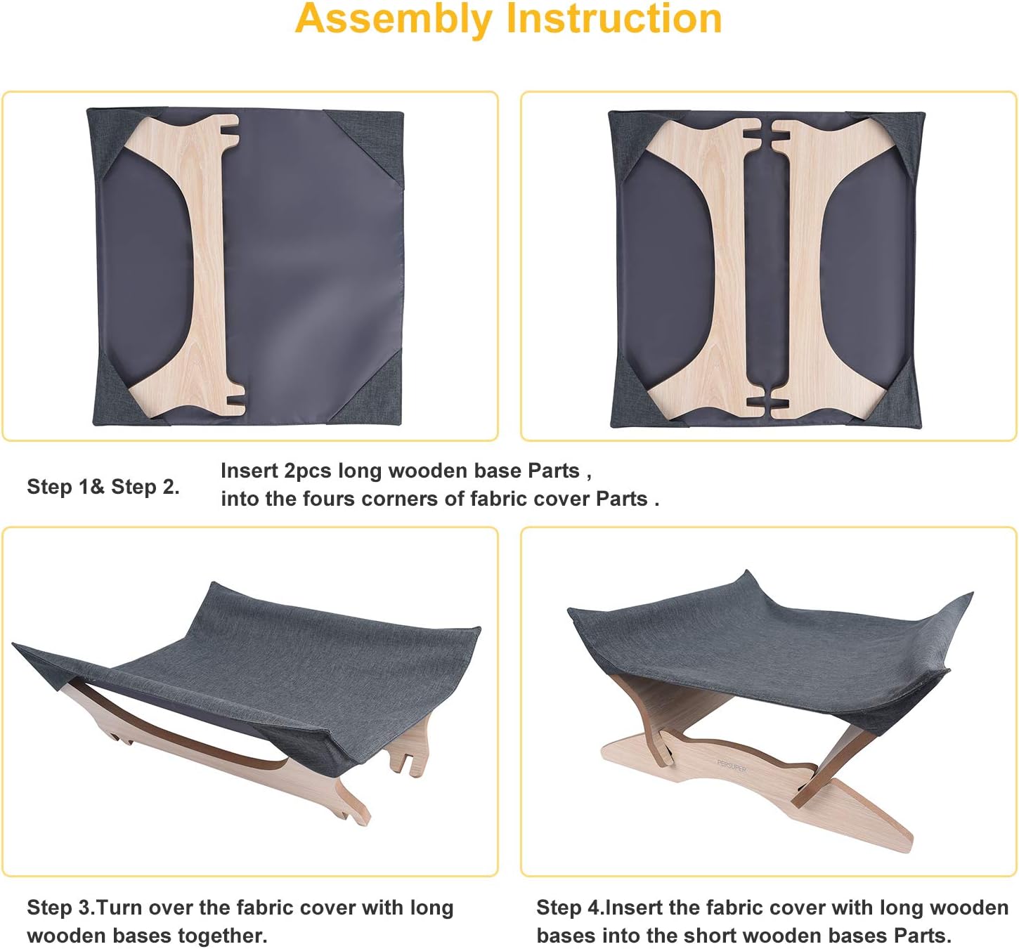 Elevated Cat Beds Cat Hammock Pet Cots Small Dog Beds Wooden Detachable Wooden Frame Square Hanging Cat Sofa Pet Furniture Sleeping Washable for Rabbit Cat Kitten Puppy Indoor/ Outdoor Sunshine grey : Pet Supplies