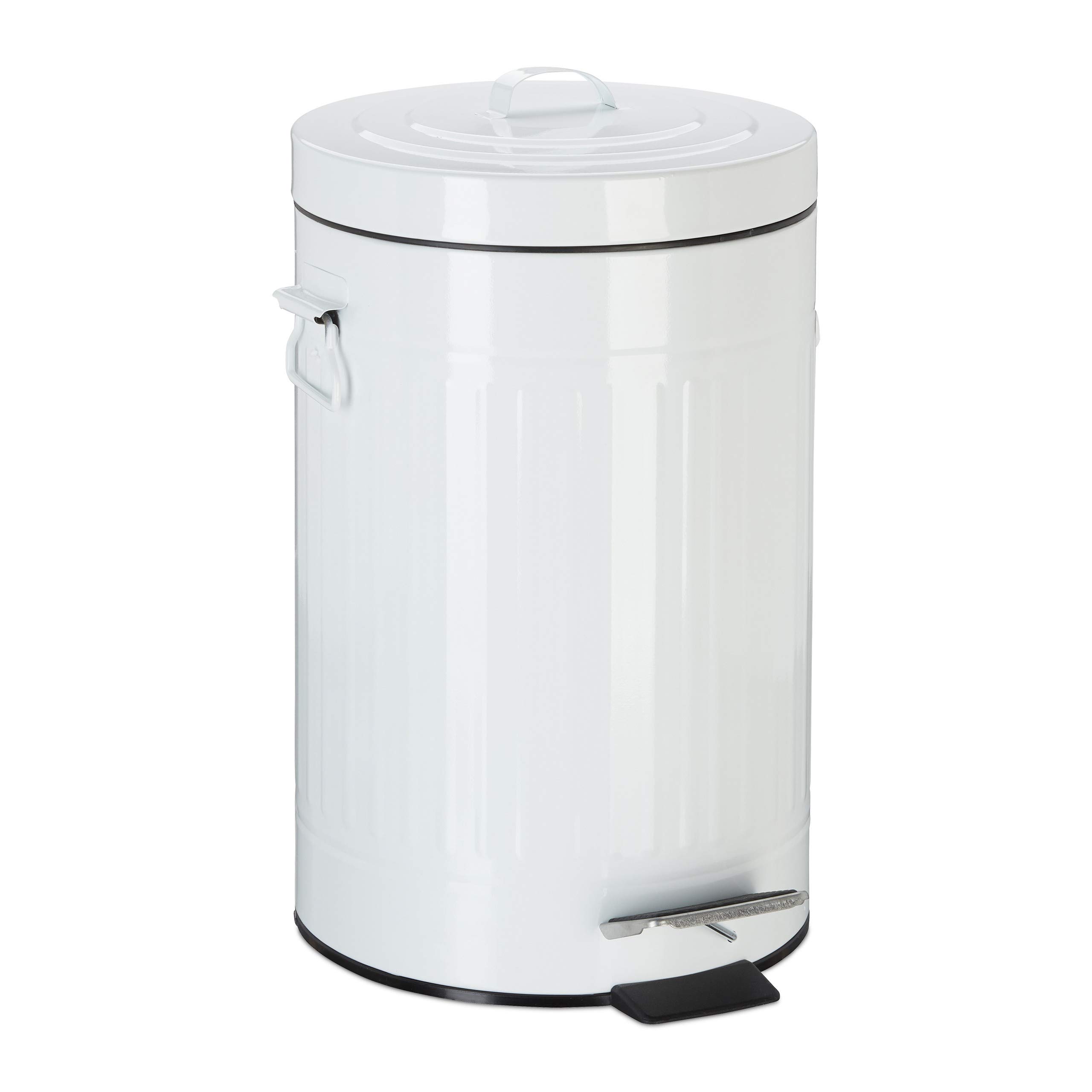 Relaxdays Pedal Bin, Vintage Under Kitchen Counter & Bathroom Bin, Metal, 12 L, White