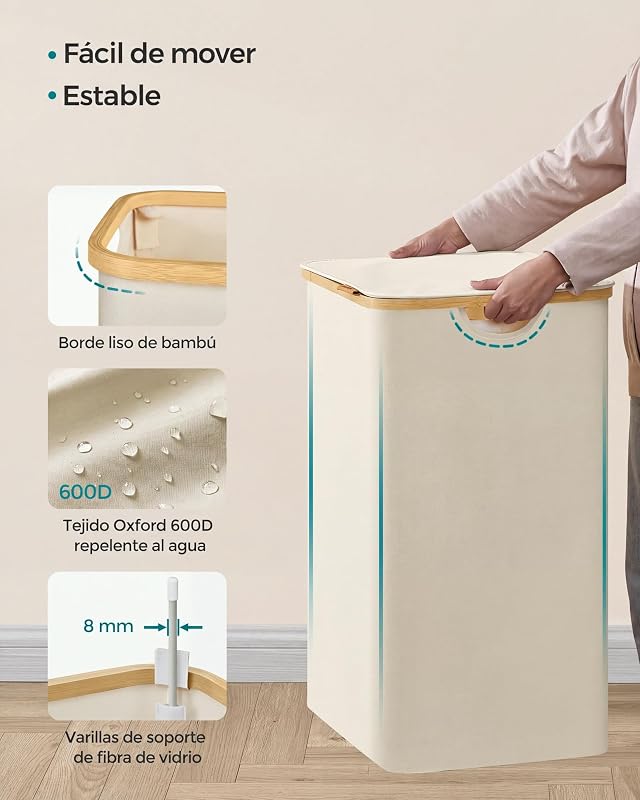 Cesto de Ropa Sucia con Tapa, 150 L, Plegable, 60x38,5x70,5 cm