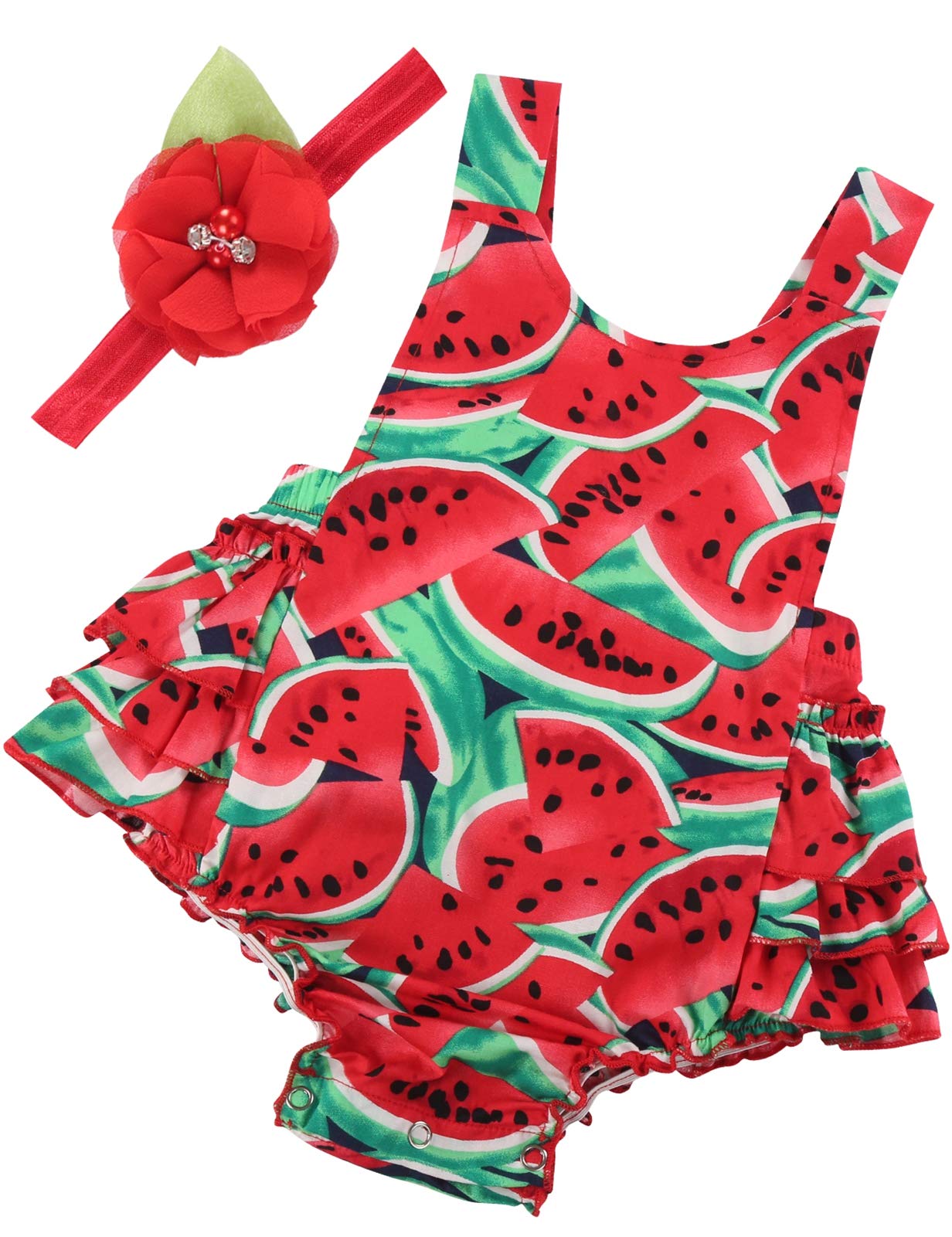 Photo 1 of PrinceSasa Baby Girl Clothes Watermelon Floral Ruffles Summer Cake Smash Dress and Headband for Newborn Gifts,A20,13-24 Months(Size L)