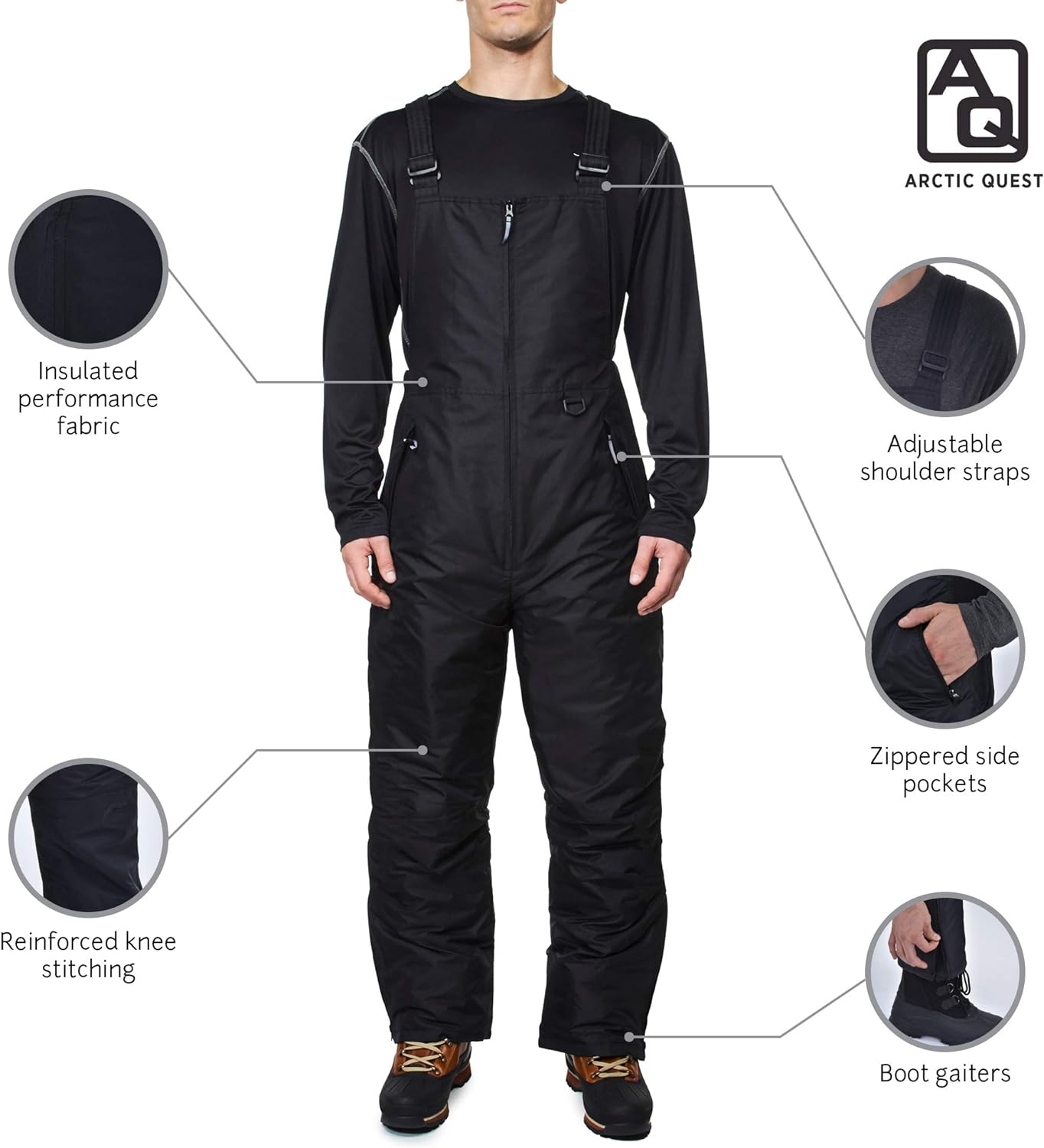 Arctic Quest Mens Insulated Water Resistant Ski Snow Bib Pants: Clothing