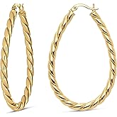 Milla Oval Twisted Hoop Earrings for Women – Hypoallergenic Silver or Gold Statement Hoops – Lightweight & Easy to Wear