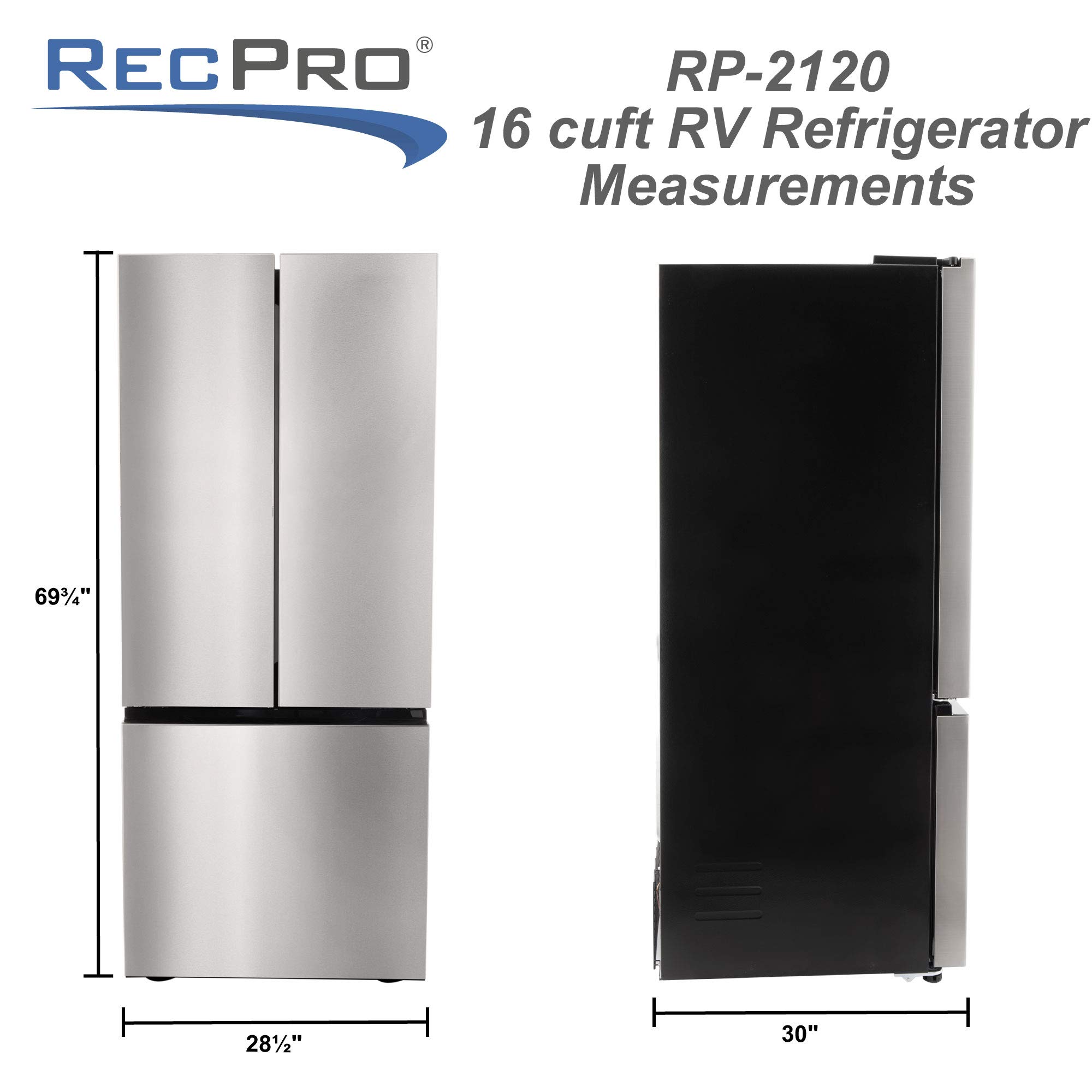 RecPro RV Refrigerator Stainless Steel 16 Cubic Feet 12Volt