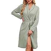 VibeVista Soft Cotton Robes for Women Striped Long Sleeve Kimono Bathrobe House Coats Bath Robe Loungewear with Pockets
