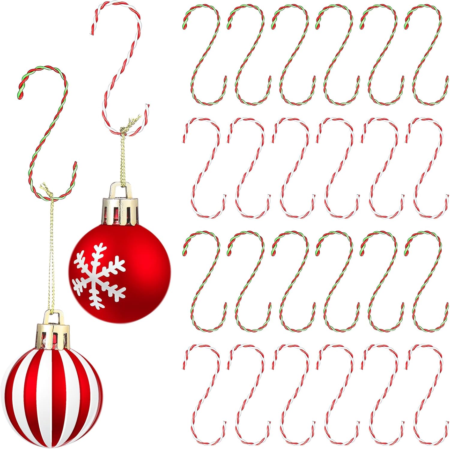 Ornament Hooks - 48 Pcs Christmas Ornament Hooks Metal S Shaped Wire Hangers Candy Cane Ornament Twisted Hooks for Christmas Tree Hanging Decoration, Red White and Red Green