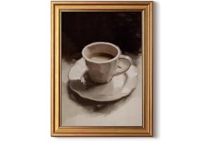 ARPEOTCY Gold Framed Canvas Wall Art, 12x16inch, Coffee Cup Art Prints, Retro Neutral Decor for Coffee bar Kitchen Living Dining Room, Still Life Vintage Shelf Decor,Small