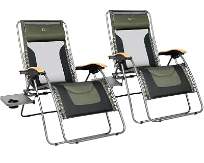 Portal Oversized Mesh Back Zero Gravity Reclining Patio Chairs, XL Padded Seat Folding Patio Lounge Chair with Adjustable Pillows and Cup Holder for Poolside Backyard/Lawn, Support 350lbs