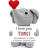 BackURyear Couples Gifts for Him Her Boyfriend Girlfriend, Romantic Wedding Anniversary Birthday for Wife Husband Women Men, I Love You Tons Handmade Crochet Elephant Present
