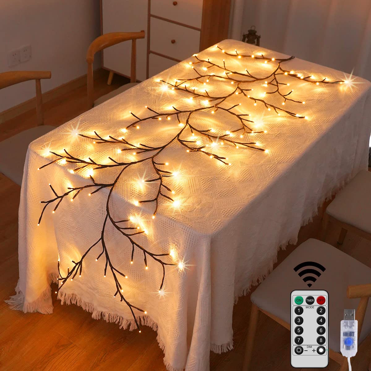 Photo 1 of Opvande Lighted 144 LEDs Willow Vines Lights for Home Decor, 6Ft Christmas Swags Decoration Indoor Walls, Artificial Plants Tree Branches for Walls Bedroom Living Room Decor
