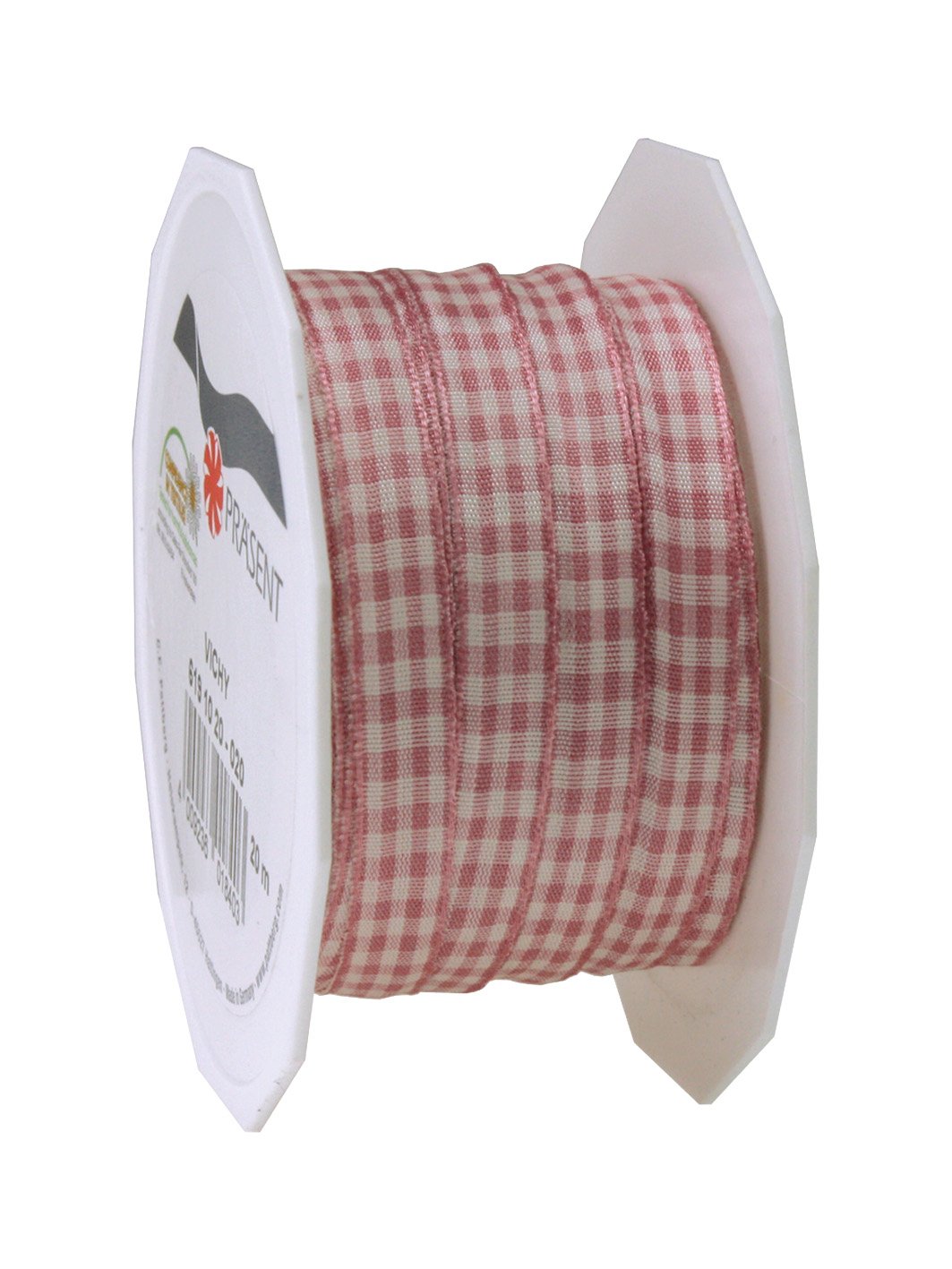 Präsent - Vichy Wired Ribbon Wildrose-Cream 10 mm Width, 20 m Length