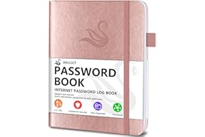 JXSELECT Elegant Password Book with Alphabetical Tabs - Hardcover Password Book for Internet Website Address Login - 7" x 10" Password Keeper and Organizer w/Notes Section & Back Pocket (Rose Gold)