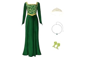Cuzeolin Princess Costume Dress for Women Long Sleeves Green Velvet Gown Elegant Party Dress