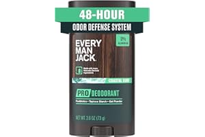 Every Man Jack Men's Pro Deodorant - 48-Hour Odor Defense Blend - Aluminum Free - Contains Postbiotics, Tapioca Stach & Oat Powder - Coastal Surf Scent - 2.6 oz - 1 Pack