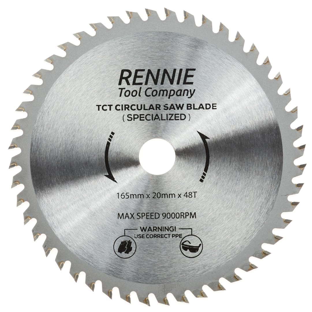 Rennie Tool 165mm x 20mm x 48T TCT Cordless Circular Wood Saw Blade. Fits Bosch Makita Ryobi Dewalt DC390, DWE007, DCS391, DC391N Circular Saws etc, Thin Kerf 165mm Cordless Circular Wood Saw Blade