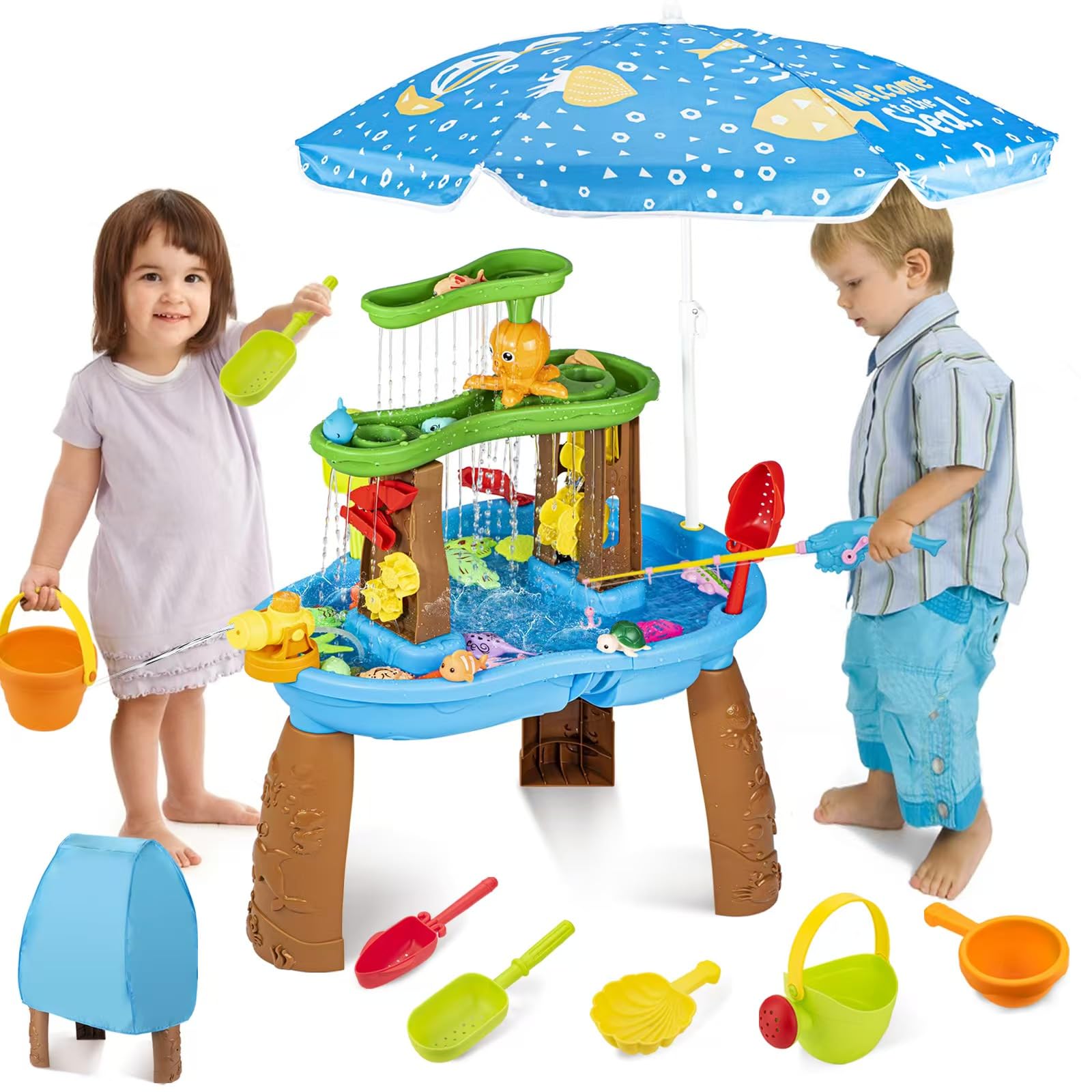 VROGTIK Water Table for Toddlers 3-5 with Umbrella Outdoor Toys for ...