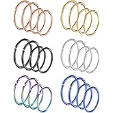 Masedy 12-24Pcs 20G 316L Stainless Steel Nose Rings Hoop Tragus Cartilage Septum Ring Lip Piercing 8-10MM