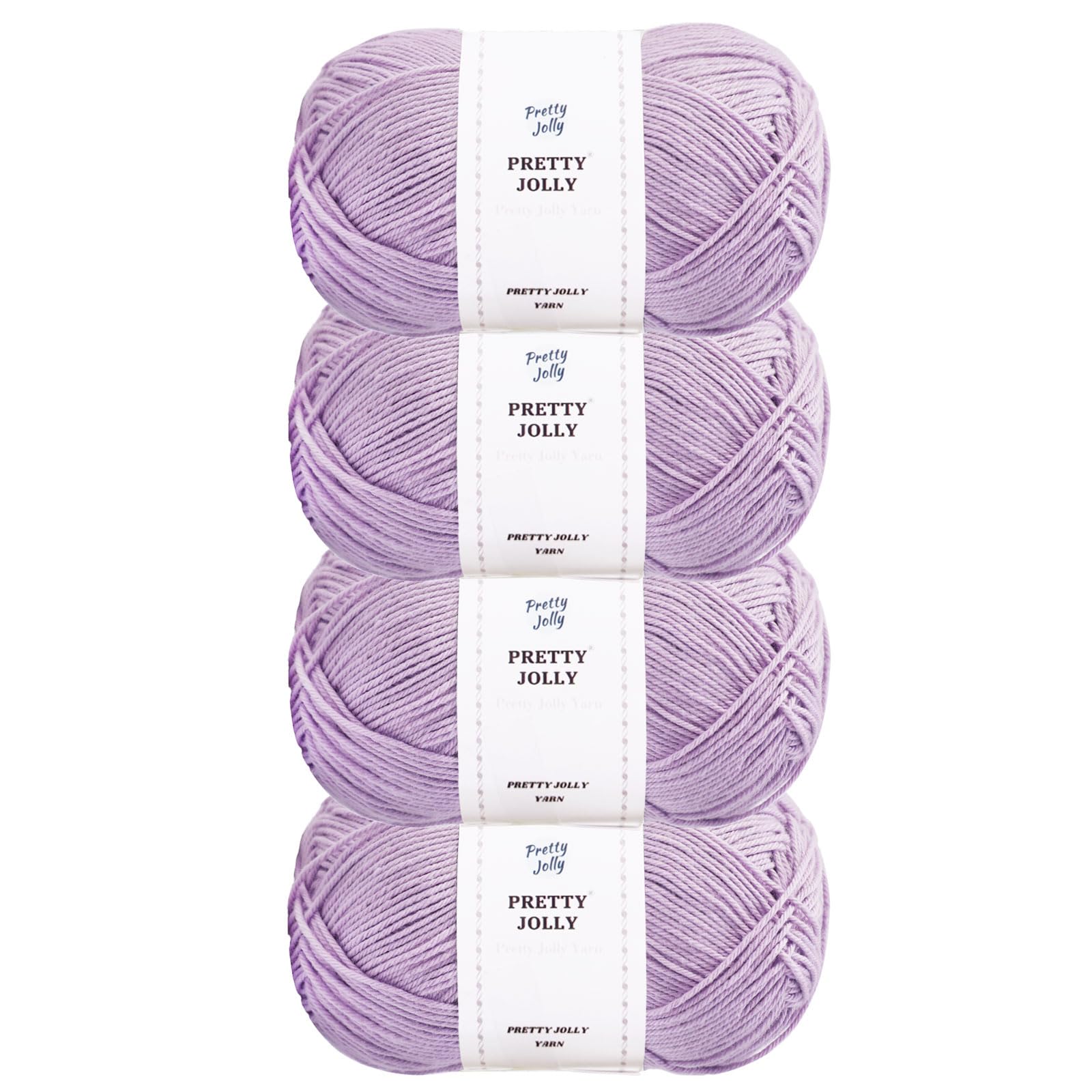 Pretty Jolly 4 Skeins Soft Baby Yarn, 100% Cotton, Crochet & Knitting, 4 Ply, Fingering Weight, Blanket Yarn for DIY Craft Total Length 4×160m/4×50g (Light Purple) — image 1