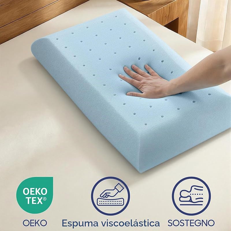 Almohada Viscoelástica 70 cm, Núcleo Compacto, Tejido Aloe Vera, Soporte Cervical Ergonómico, Memory Foam Adaptable Cuello, Funda Cremallera Lavable - 40x70 cm — foto 2 de 6