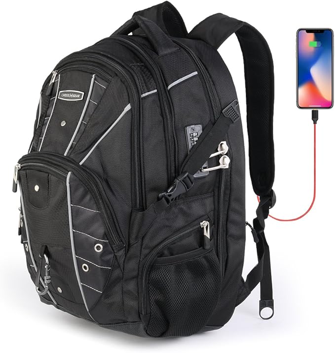 Cross Gear TSA Laptop Backpack with USB Charging Port and