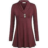 Ouncuty Women Fall Long Sleeve Tops Shawl Neck Button Down Dressy Blouses Shirts