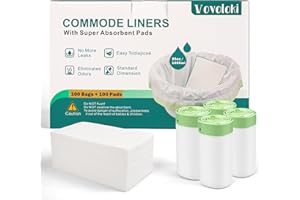 VOVOLOKI Bedside Commode Liners, 100 Commode Liners and 100 Super Absorbent Pads, Portable Toilet for Adults Universal Fit Most Standard Commode Liners with Absorbent Pads, Porta Potty, Camping Toilet