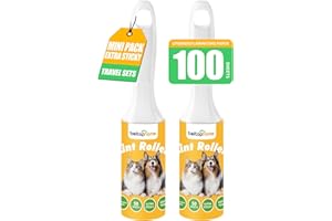 BEITOPHOME Mini Lint Roller Extra Sticky for Pet Hair, 2 Pack with 100 Sheets Each, Small Travel Size Pet Hair Roller and Lint Remover for Clothes, Dogs, Cats, Carpet, Furniture