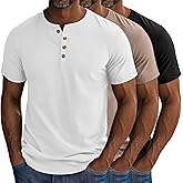 Riyiper 3 Pack Men's Big and Tall Henley T-Shirts Cotton Short Sleeve Oversized Basic Tops Loose Fit Casual Summer Button Tee