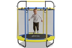 BCAN 55" Trampoline for Kids with Thickened Enclosure Net, Toddler Trampoline Indoor/Outdoor with Adjustable Gymnastics Bars & Basketball Hoop,Gifts for Boys & Girls Ages 1 to 8