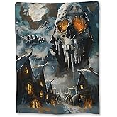 Ti Caldi Haunting Skull & Village Blanket | Soft Warm Fuzzy Lightweight Flannel Throw Blanket for Couch, Bed, Halloween Decor, Travel & Outdoor Use, Cozy Blankets for Adults Women Men 60×50 in