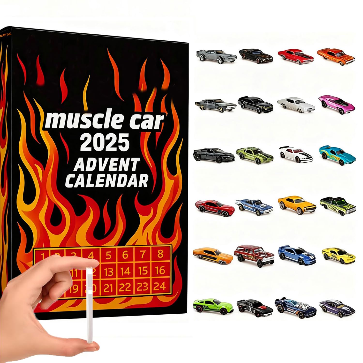 Photo 1 of 2025 Advent Calendar 24 Days Christmas Countdown Calendar with 24 Types of Cars Muscle Car Vehicle Surprise Box(1PCS)(Acrylic material)