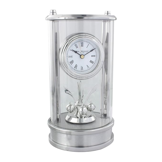 Wm.Widdop Round Silver Mantel Clock Skeleton Rotating Pendulum and Dial