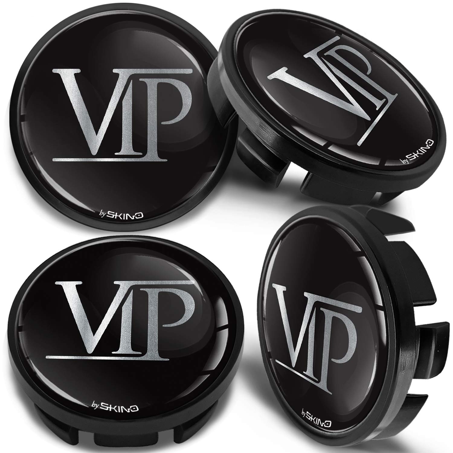 SkinoEu 4 x 65mm Wheel Centre Alloy Hub Center Caps Compatible with VW 3B7 601 171 / 6U7 601 171 Black Hubcaps CVZ 5