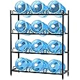 12-Tray Water Jug Rack, Storage 5 Gallon Water Cooler Bottle Holder Stand, 4-Tier Heavy Duty Carbon Steel 5 Gal Water Bottle Organizer for Home, Office, Kitchen, Warehouse, Black