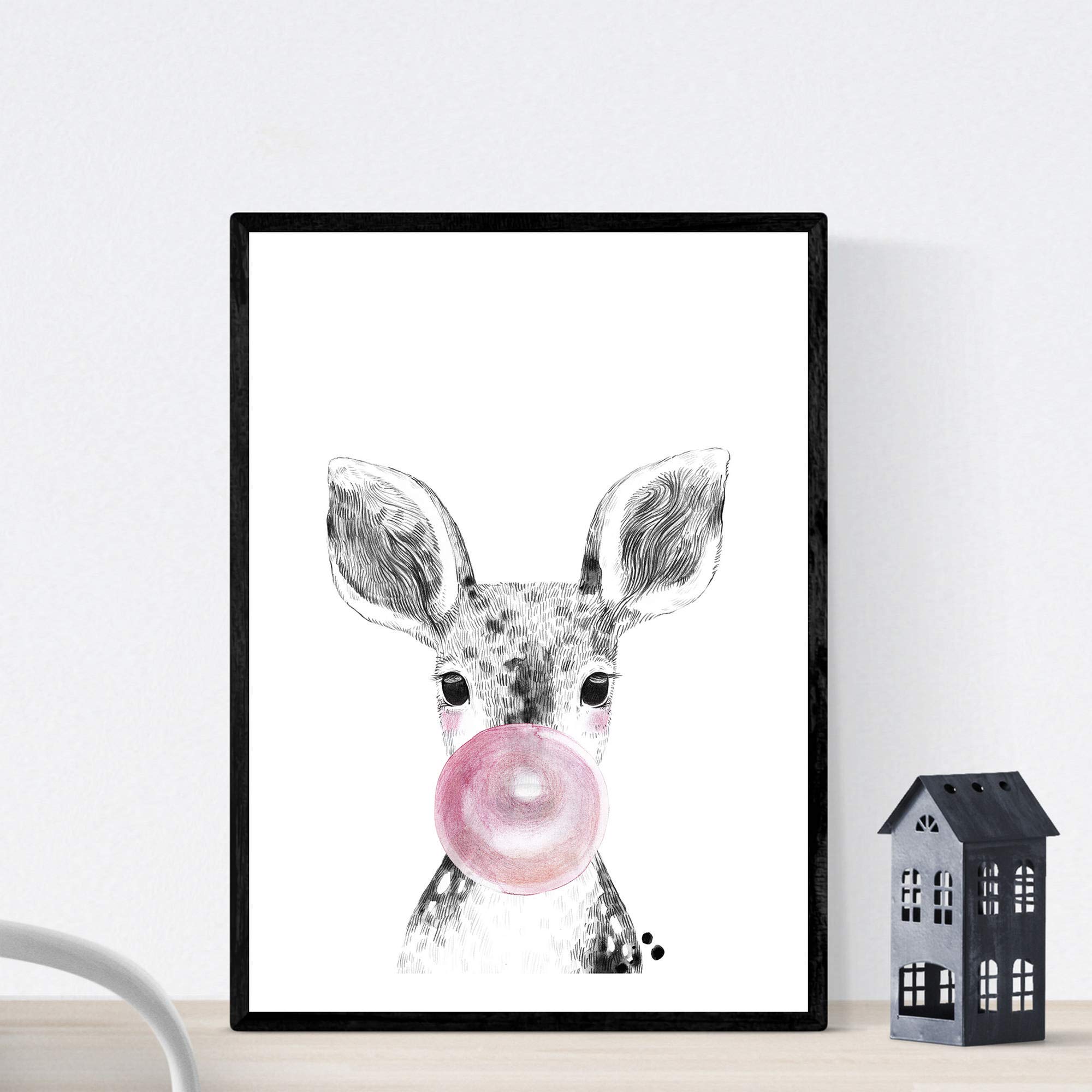 Nacnic Children blade with bubblegum pink baby deer poster child animals Size A3 Frameless