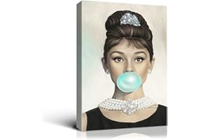 Denozer - Van Eyck Audrey Hepburn Tiffany Blue Bubble Gum Canvas Wall Art for Bedroom Decor Bar Decoration Living Home Decorations - 24x32 inches