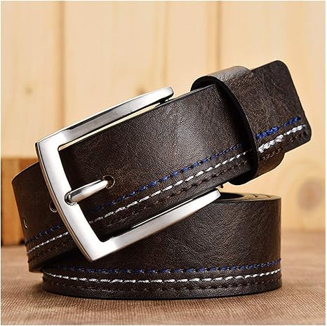 Amazon Co Jp メンズベルトメンズベルトレザーレザーベルトリー 新しいファッションメンズ本革ベルトデザイナーレジャーベルト男性ピンバックルビジネスドレス男性 Belt Length 110cm Color Dark Brown ホーム キッチン