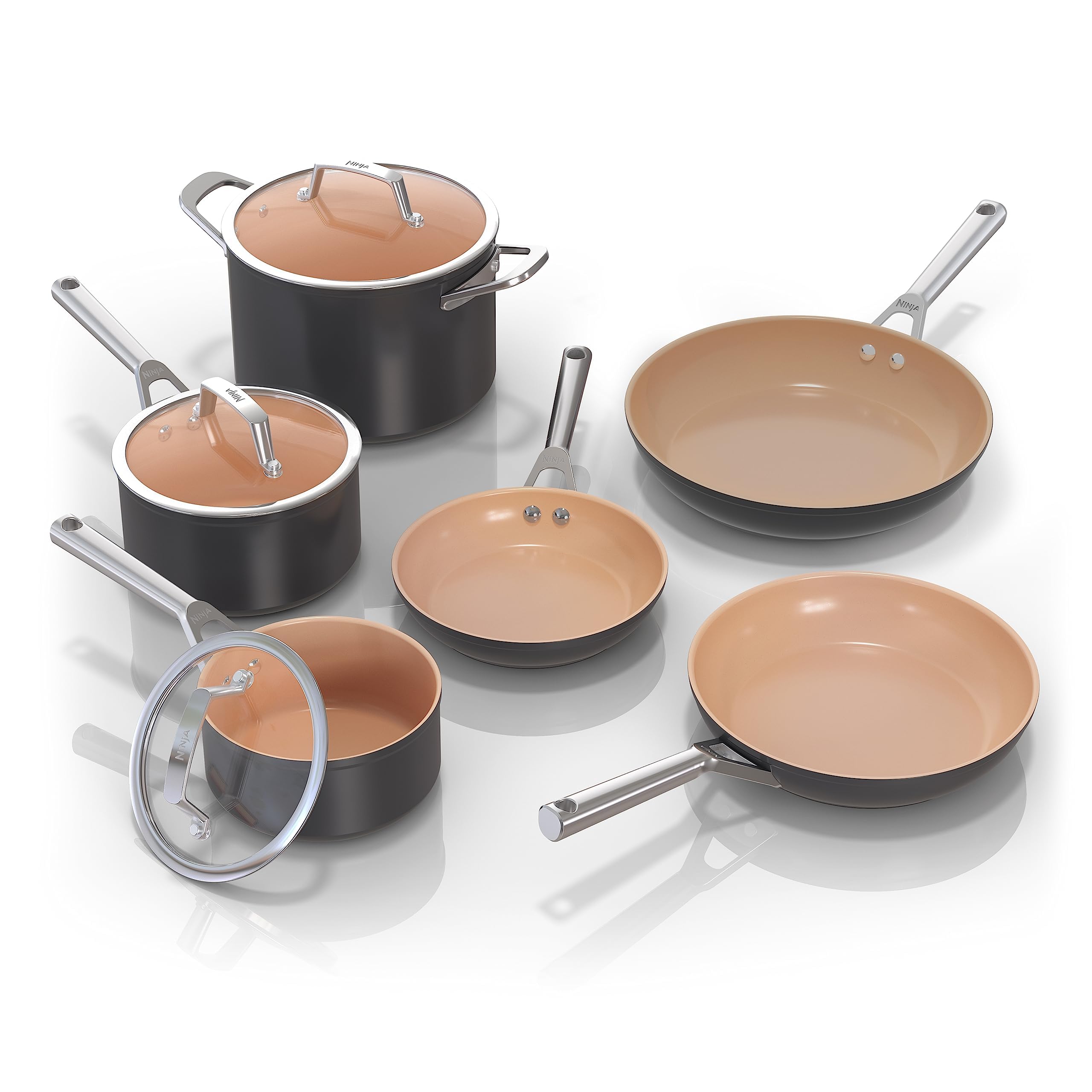 Photo 1 of **ONLY SMALL SAUCE POT WITH LID***
Ninja Pots and Pans Set Non Stick | Extended Life Premium Ceramic Cookware Set | 9-Piece Nonstick | PTFE Free | Oven Safe to 550°F | Induction Compatible | Frying Pan x3 | Cooking Pot x3 | CW99009